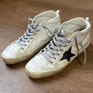 Golden Goose White High-Tops with Black Star